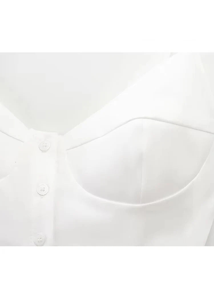 Women's Poplin T-Shirt Tops Summer New Sexy Camis Tank For Ladies Fashion White Color Short Chic Casual Party Top