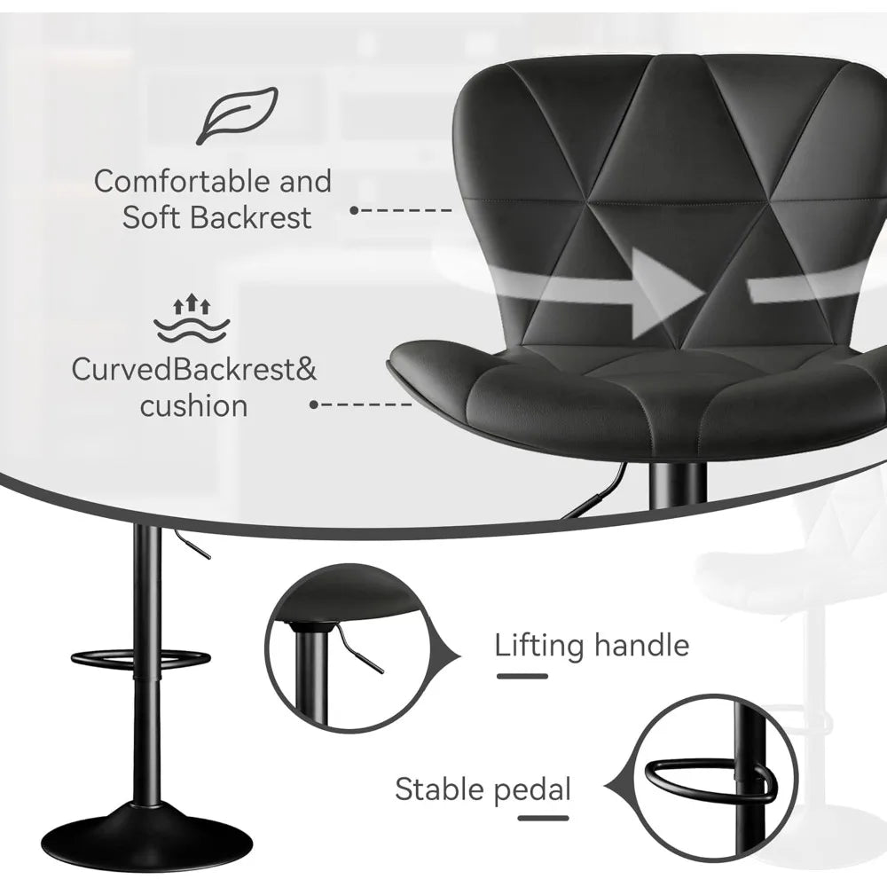 Faux Leather Bar Chairs Adjustable Swivel Barstools, Upholstered Counter Height with High Backrest for Kitchen Island