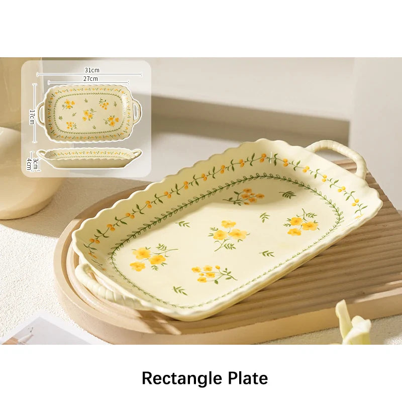 Porcelain Plate French Style Floral  Tableware