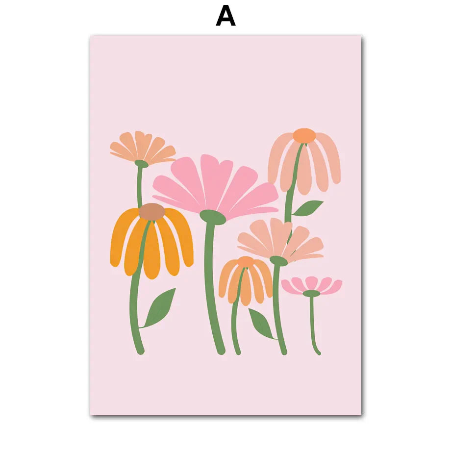 Pink Matisse Flower Market Bauhaus Cocktail Abstract Gallery Wall Art Canvas Painting Poster Print Picture