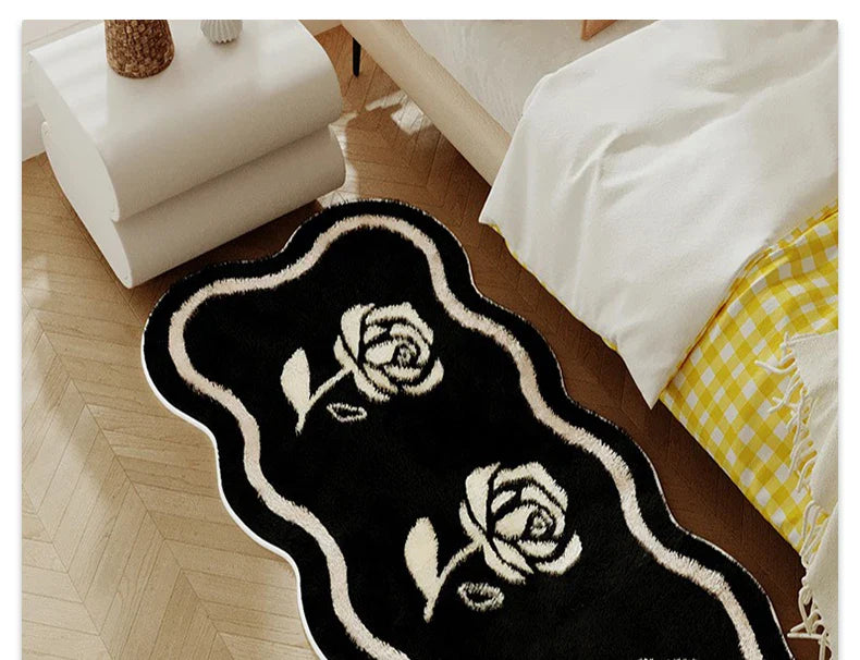 Rose Bow Heart Long Floor Mat Runner Rug Soft Fluffy Black White Cute Girl Home Decoration Rugs