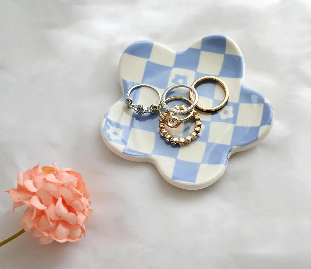 Ceramic Petal Tray, Jewelry Plate Necklace Ring Storage Dish,Jewelry Display Plate Desktop Decor