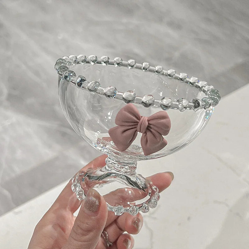 Creative Bowknot Transparent Glass Cup Dessert Goblet Glass Bowl