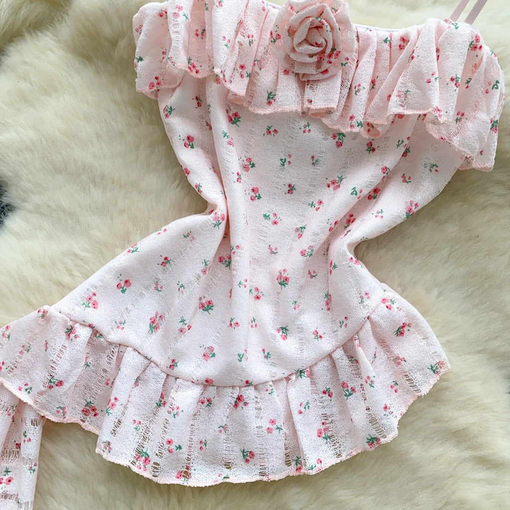 Ladies Floral Summer Camisole Sleeveless Irregular Slim Camis Women 3D Flower Ribbon Design Print Top