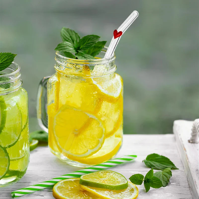 Love Heart Shaped Glass Straws Set Straws With Clean Brush Transparent  1Reusable Eco Friendly Bent Straws