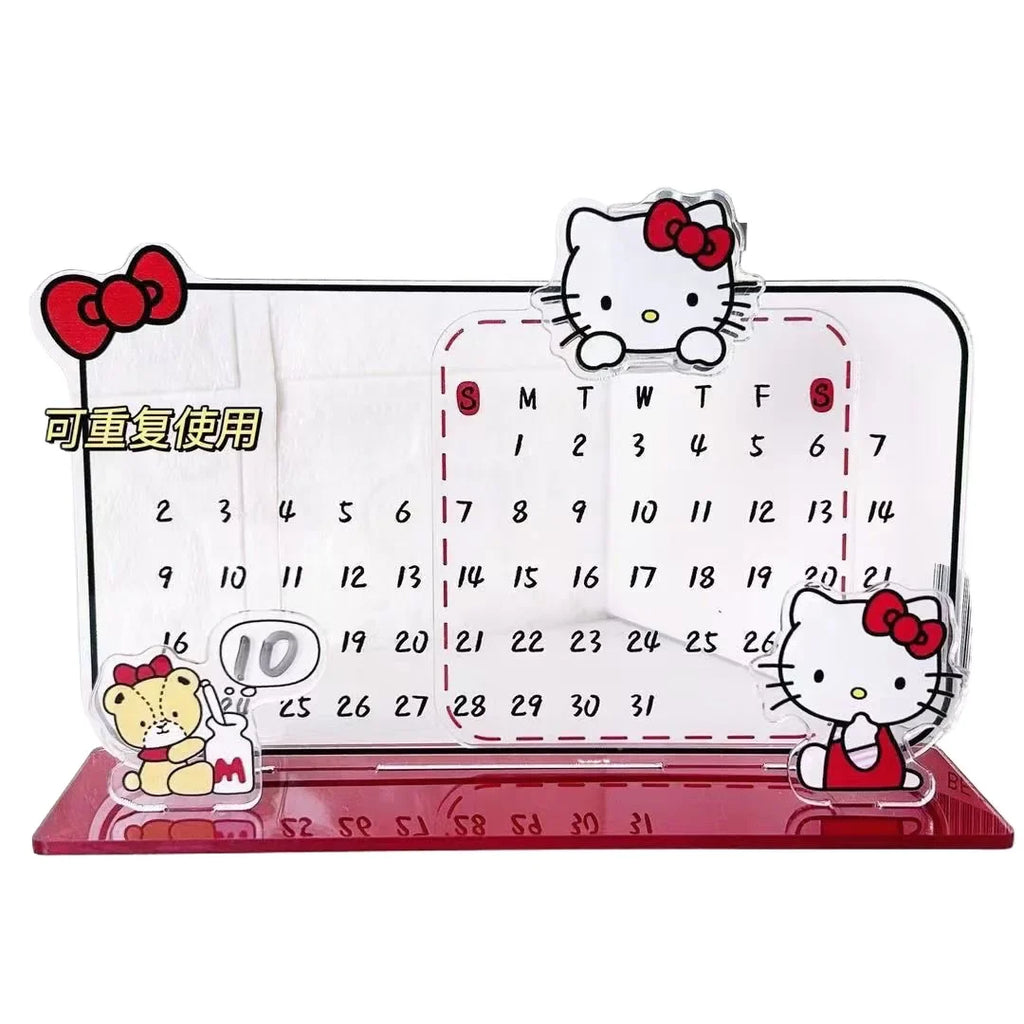 Sanrio Hello Kitty Calendar Cute Acrylic Recycling Reusable Calendar Note Board Desktop Essential