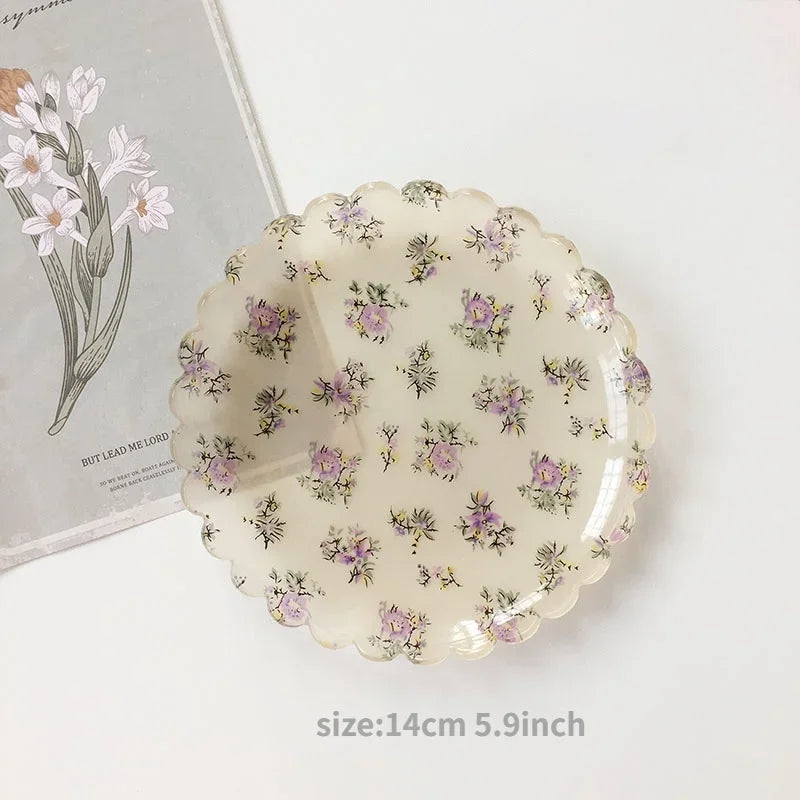 Plastic Dessert Tray Acrylic Cake Dish Grid Pattern Spork Floral Plates with Spoon & Fork