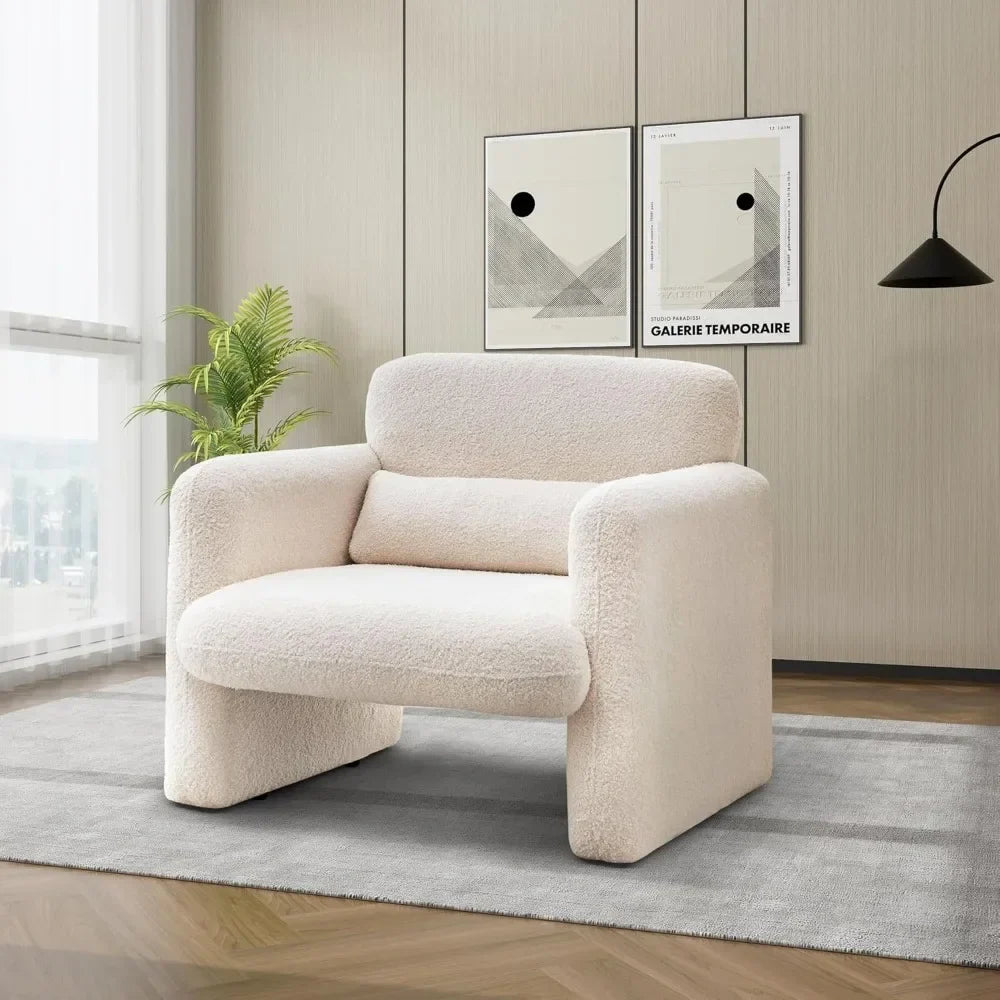 Modern Sherpa Lamb Fabric Armed Chair Comfy Upholstered Armchair Leisure Single Sofa Chair 33.86" Accent Chairs