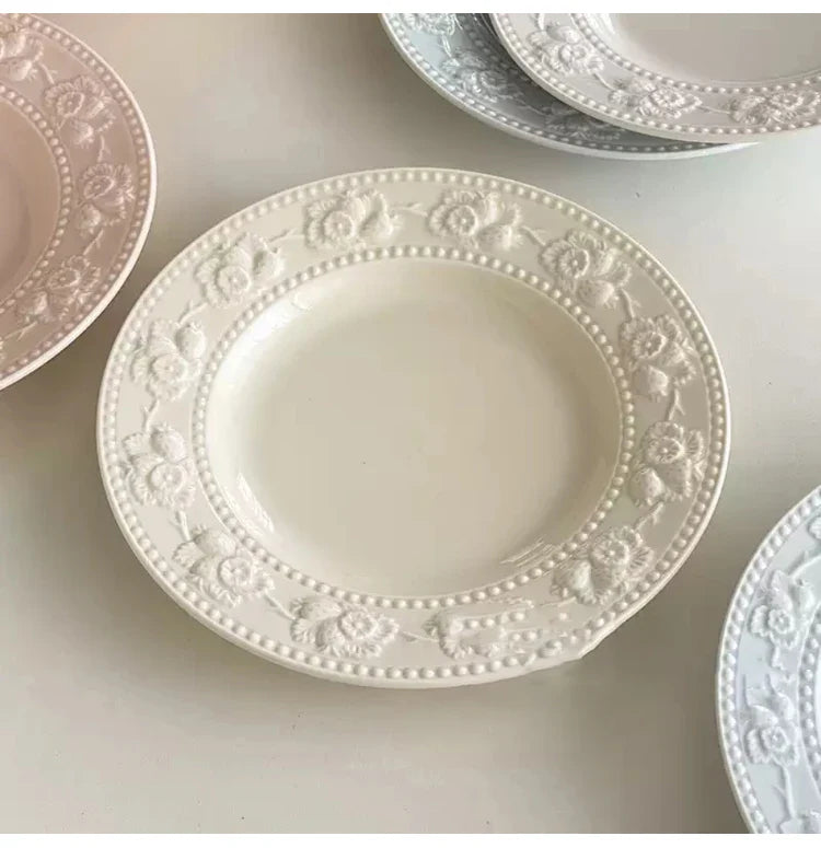 Round Porcelain Dinnerware Dessert Cake Afternoon Tea Fruit Plates