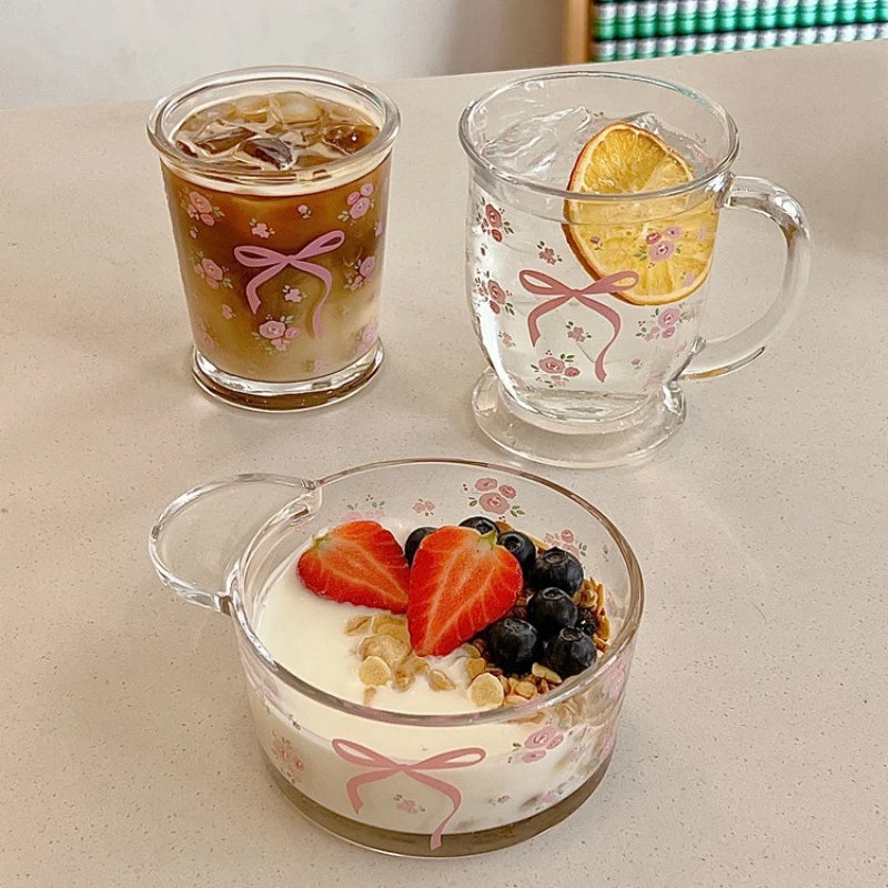 Kawaii Bowknot Glass Cups Bow Knot Drinkware
