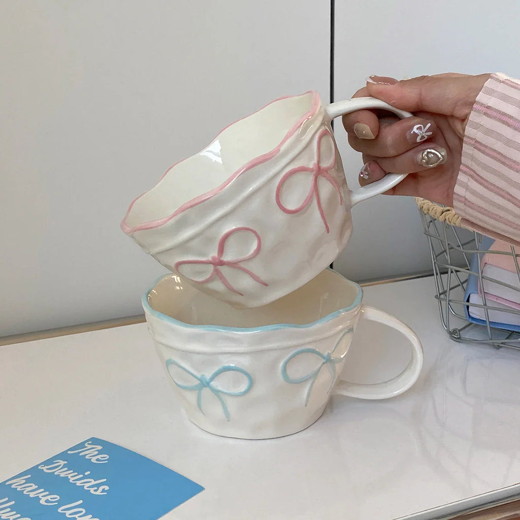Ceramic Bow Mug, Exquisite and Simple Bow Large Capacity Couple Cup