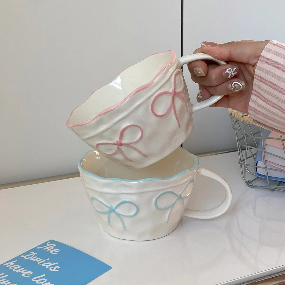 Ceramic Bow Mug, Exquisite and Simple Bow Large Capacity Couple Cup