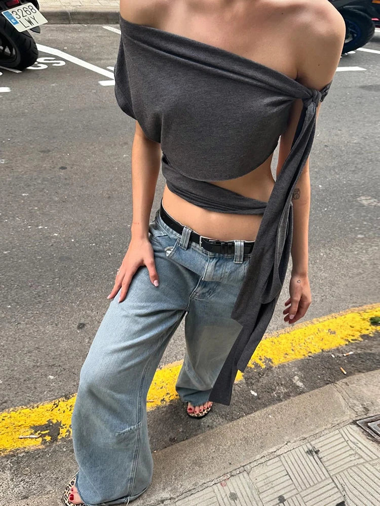 Irregular Women Tank Tops Shirring Shoulder Ruched Summer Chic Fashion Solid Hottie Simple Basic Streetwear Slim Top