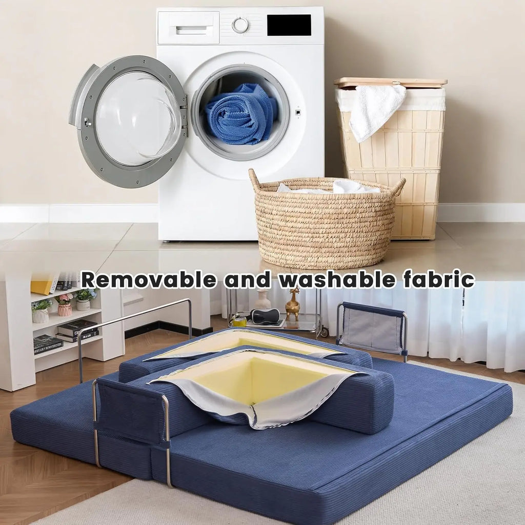 Combination Modular Sofa Living Room Folding Sofa Bed Convertable Corduroy Couch Floor Sleeper 4-in-1 Comfy Foldable Lazy