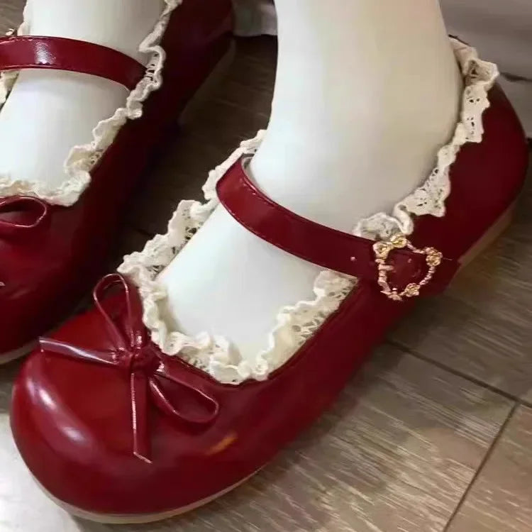 Original Lolita Flat Shoes with Butterfly Knot Soft Bottom Round Head Single Lined Women's High Heel