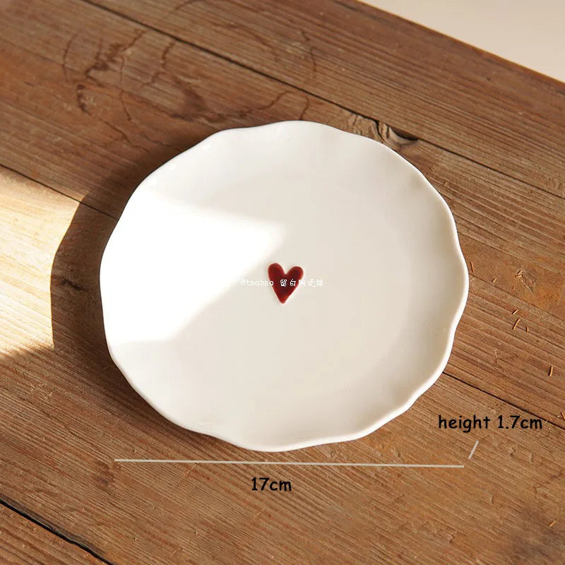 Embossed Love Plate Irregular Design Dessert Cake Plates Exquisite Ceramic Tableware