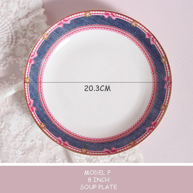Pink Heart Shaped Dining Plate, Breakfast Tray, Ceramic Lace, Leopard Pattern Tableware, Afternoon Tea Salad Dessert