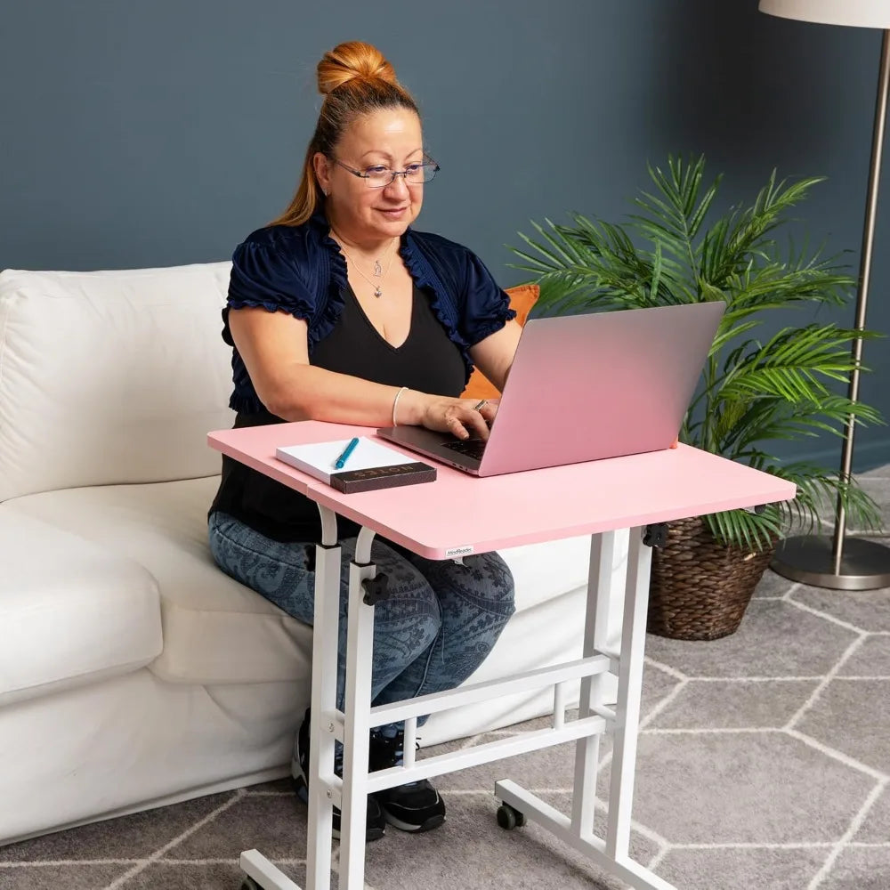 Pink Standing Desk, Adjustable Height, Computer Desk, Laptop Desk, Portable, Rolling, 15" L x 22" W x 39" H