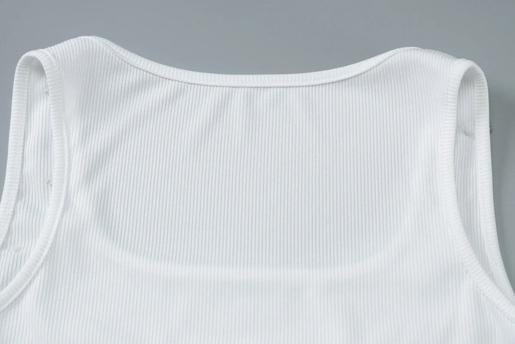 Ribbed Sleeveless Water Droplets Diamond Decorated Tank Sexy Casual Bodycon Top Party Club Streetwear Spring Summer