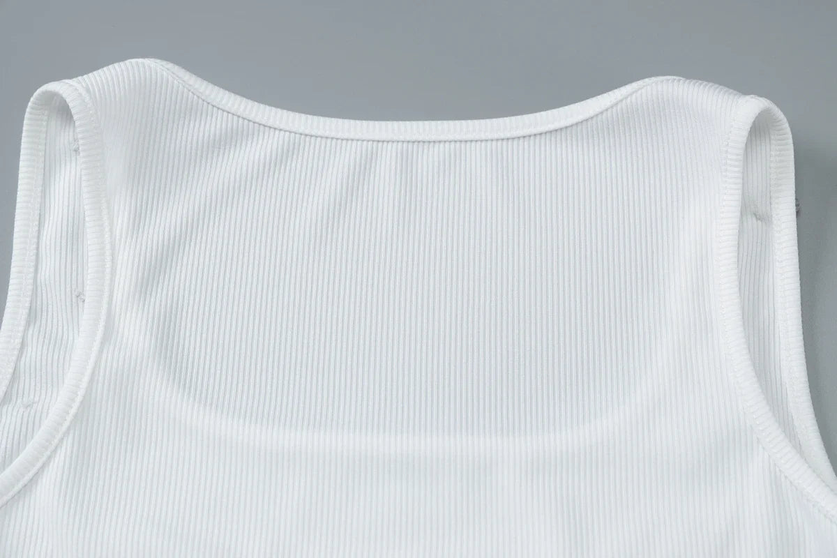 Ribbed Sleeveless Water Droplets Diamond Decorated Tank Sexy Casual Bodycon Top Party Club Streetwear Spring Summer