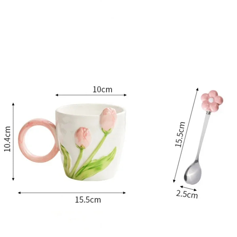 Tulip Flower Ceramic Mug Three-dimensional Design Creative Girl Heart Cup