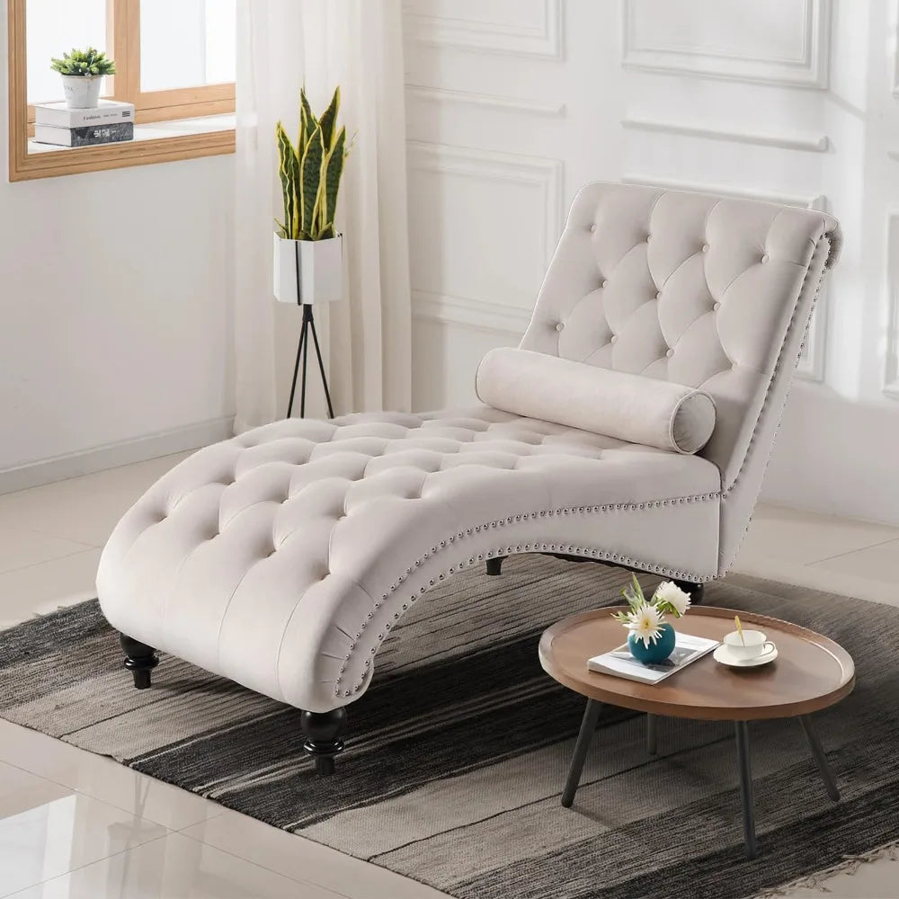 Chaise Lounge Chair Indoor, Modern Button Tufted Velvet Upholstered Leisure Accent Chair, Recliner Sofa Single Sleeper Sofa