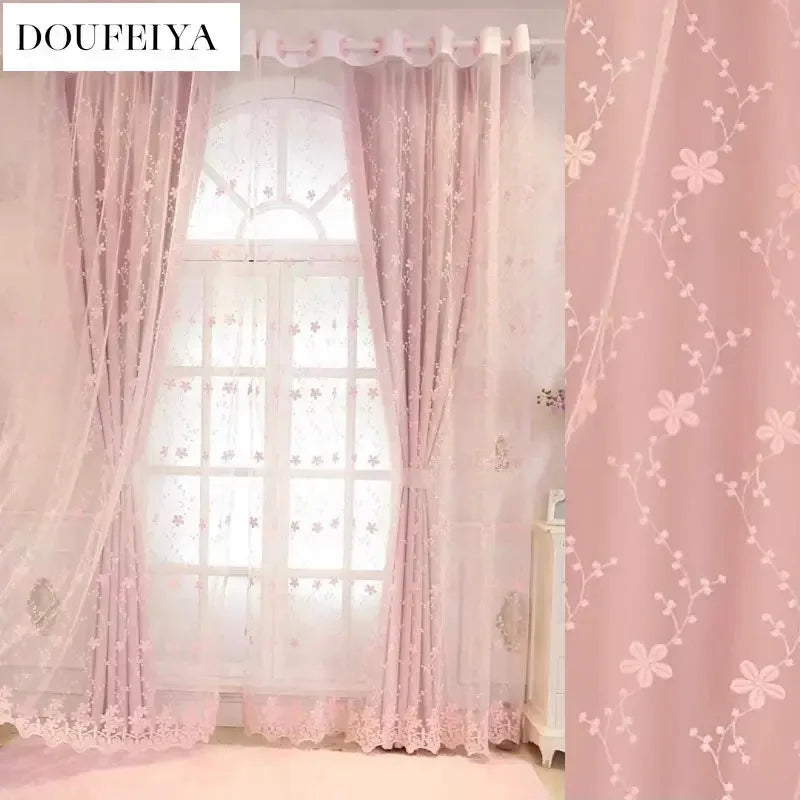 Pink Blackout Princess Curtains for Girls Living Room Bedroom Windows Romantic Curtain