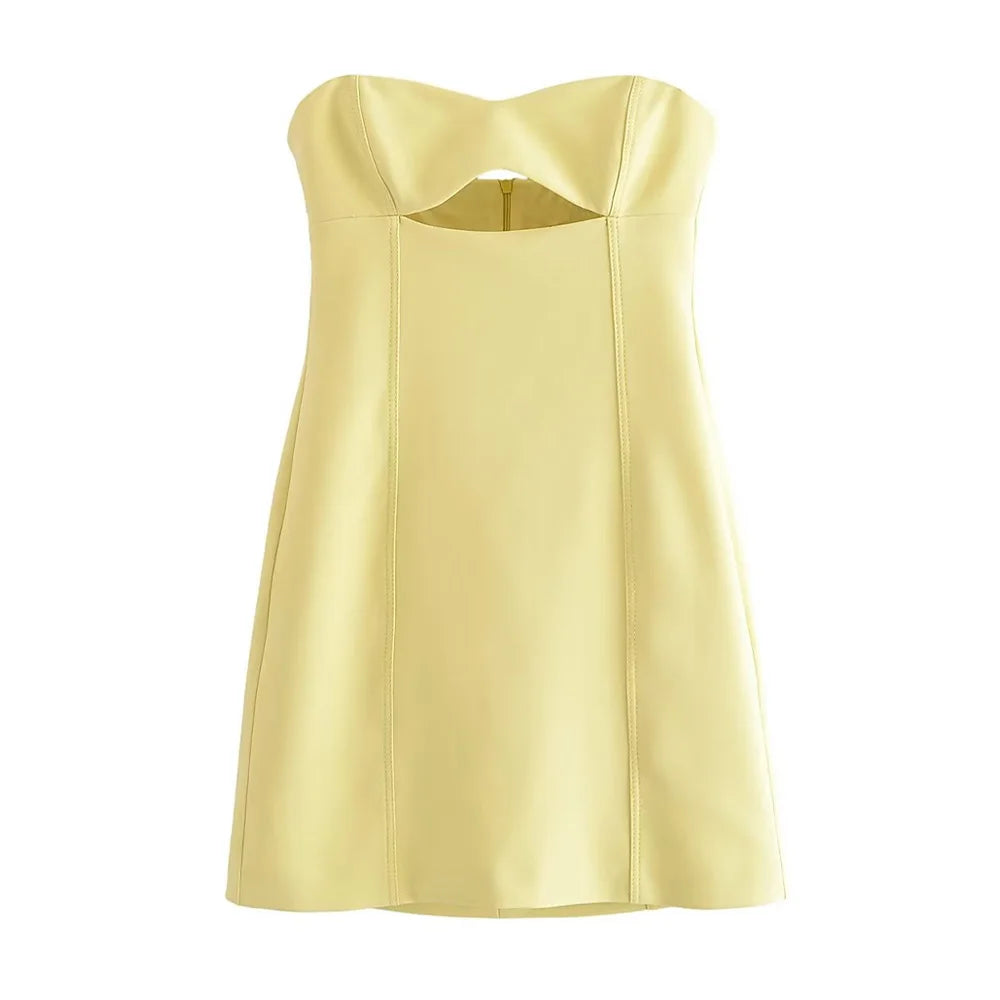 Women's Strapless Hollow Out Mini Dress, Sexy Sweetheart Neck, Back Zipper, Female Dresses, Fashion