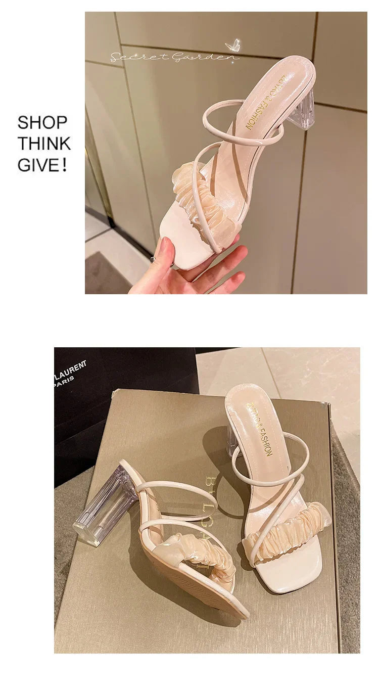 Elegant Women Crystal Summer Jelly Slippers Open Toe Clear High Heels