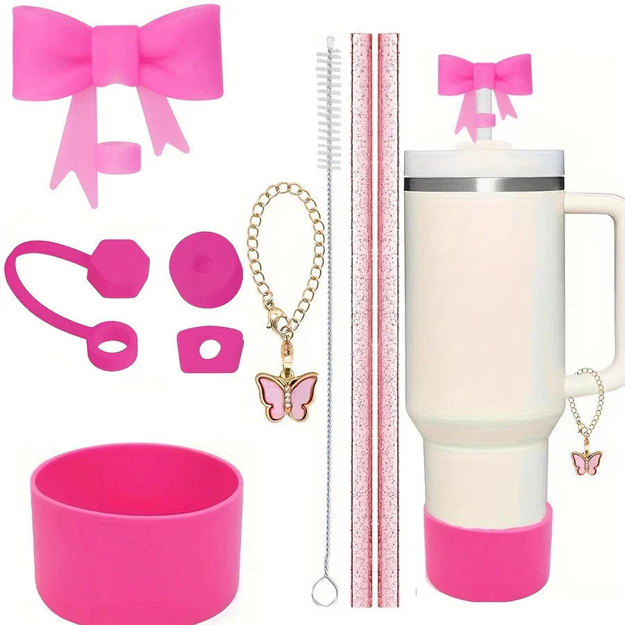 Stanley 9pcs Accessories for 40oz Tumbler Cup Spill Proof Stopper 10mm Straw Cover Cap Silicone Boot Charm Chain Straw and Brush