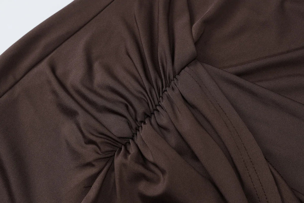 Pleated Bandage Long High Waist Slim Patchwork Long Sleeve Elegant Women's Maxi Dress