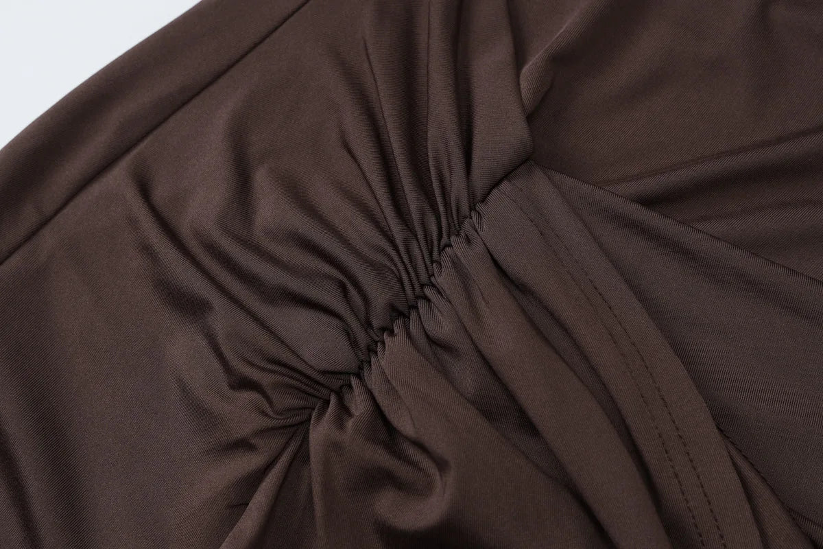 Pleated Bandage Long High Waist Slim Patchwork Long Sleeve Elegant Women's Maxi Dress