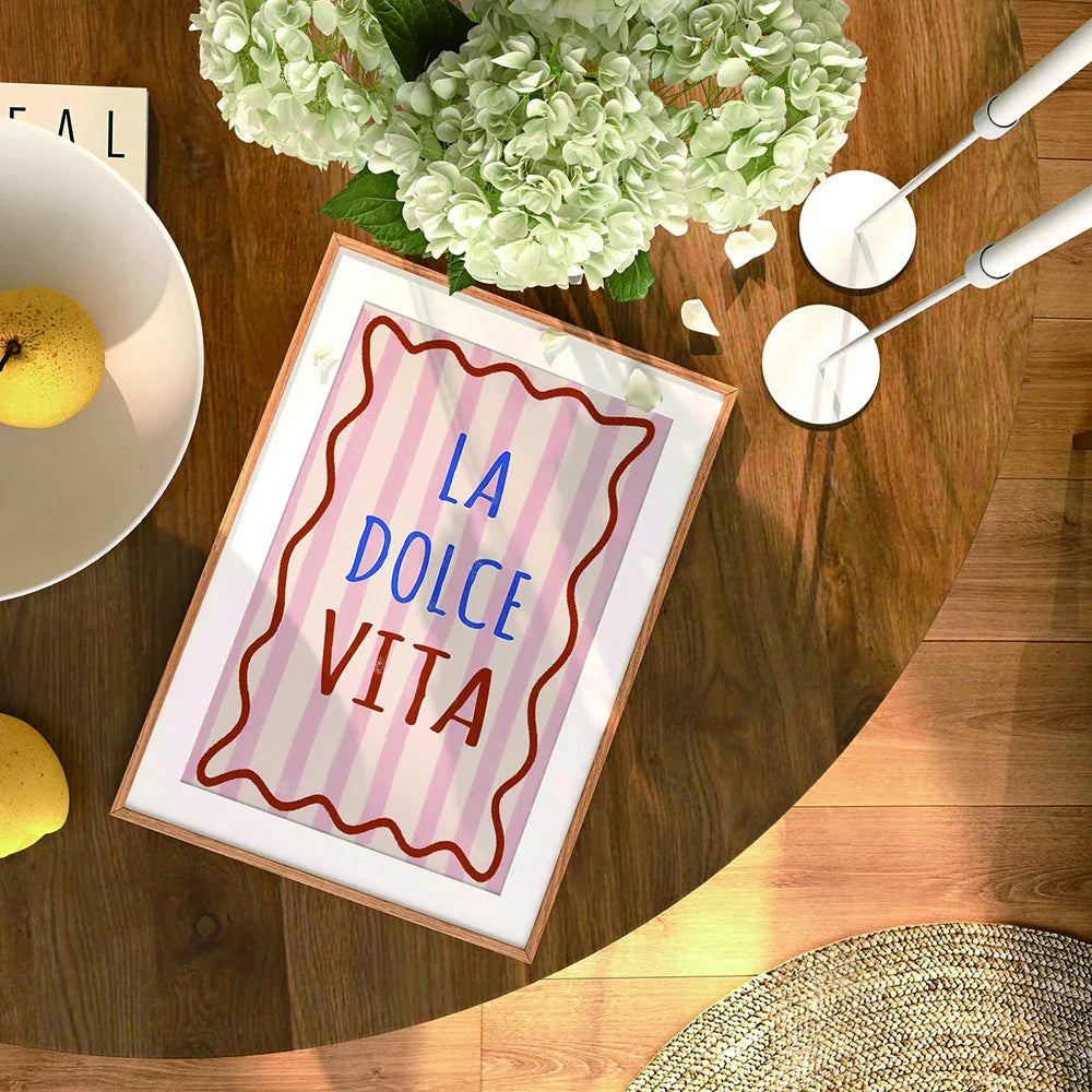 Modern Italian La Dolce Vita Quote Girly Typography Wall Art Canvas Picture Poster Painting Print For Living Room Home Decor