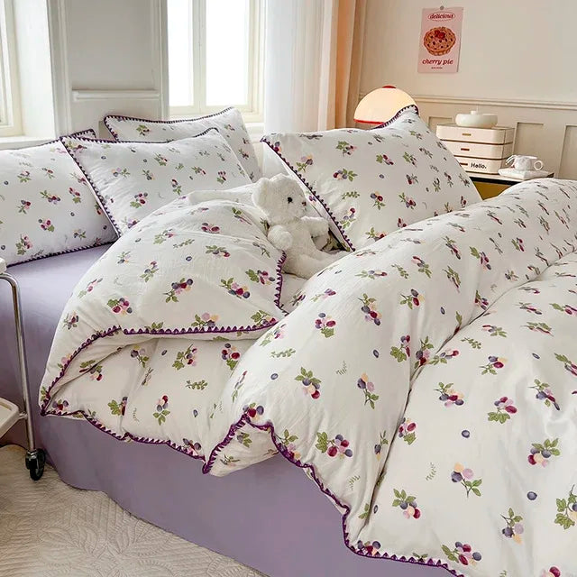 Tulip Double Layer Yarn Quilt Cover Bed Sheet Pillowcase Bedding Set Girls Duvet Cover Set No Filler