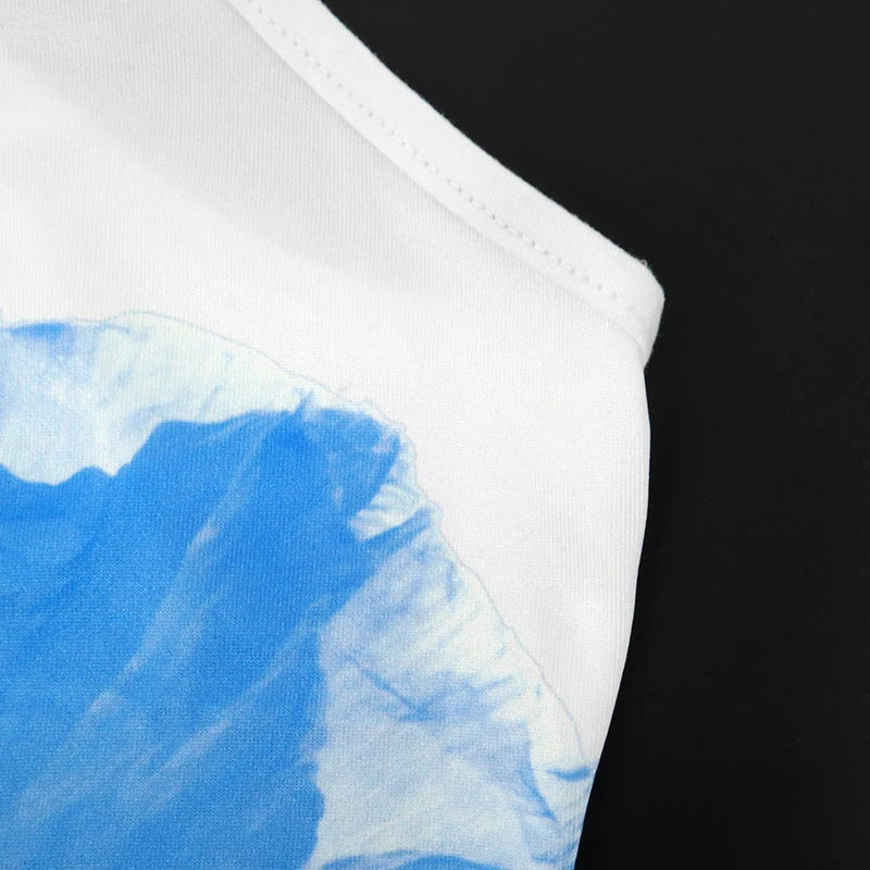 Sexy Mini Dress Women Summer New White Fashion O-Neck Streetwear Print Sleeveless Dress Strap Backless Casual Slim Elegant Dress