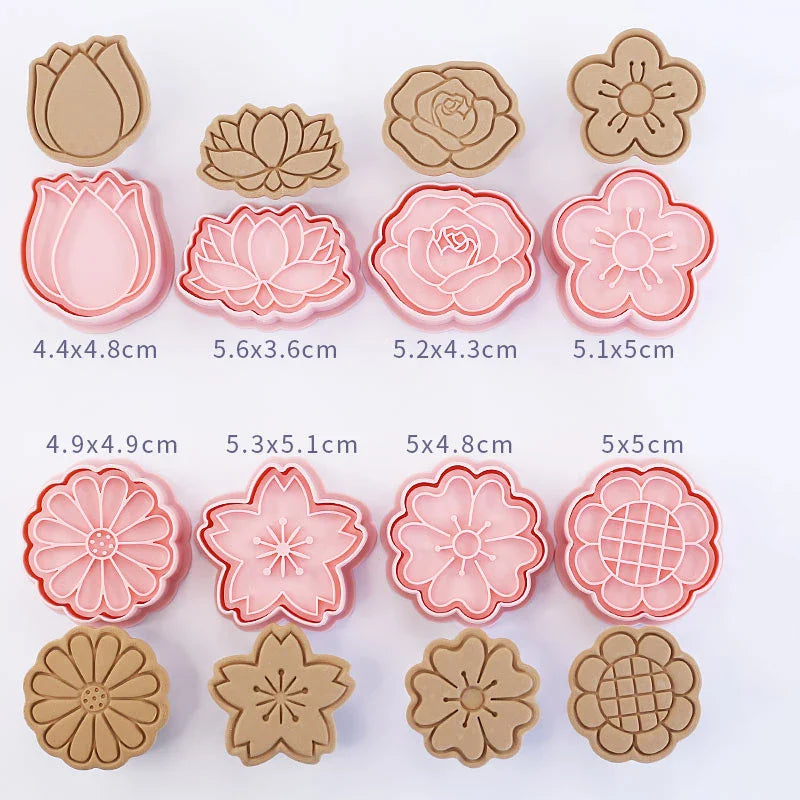 Cookie Cutters Plastic 3D Cute Cartoon Pressable Biscuit Mold Cookie Stamp Kitchen Baking Pastry Bakeware 8 Pcs/set