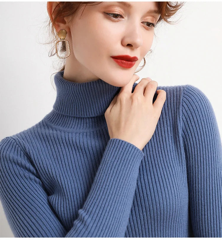 Women Fall Turtleneck Sweater Knitted Soft Pullovers Cashmere Jumpers Basic Soft Sweaters For Women Autumn Winter