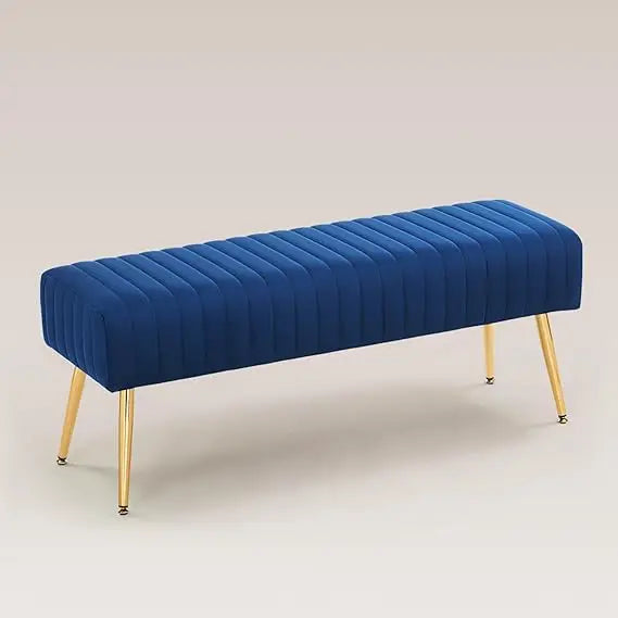 Pink Velvet Ottoman Bench, Modern Upholstered Bedroom Benches Footrest Stool Indoor Bench for Entryway Living Room Bedroom 44 Inch