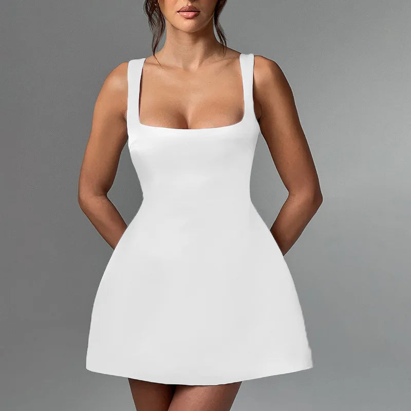 Waist Wrap Elegant A-line Dress Women Spaghetti Strap Mini Spring Summer Dress Backless Sexy Party Dress