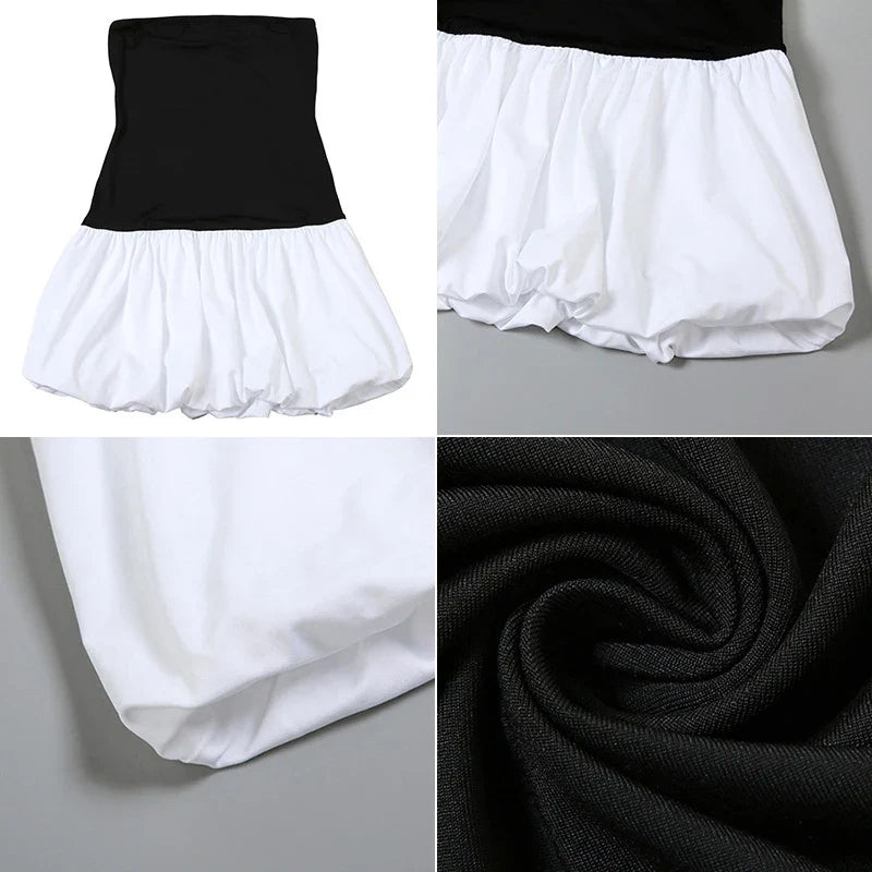 Contrast Color Mini Folds Dress For Women Strapless Sexy Slim Sleeveless Ruched Splice Y2K Beach Female Club Party Dress