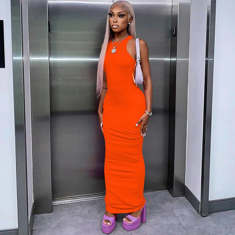 Ribbed Sexy Y2K Clothes Sleeveless Bodycon Maxi Dresses For Women Club Birthday Party Streetwear Elegant Outfits