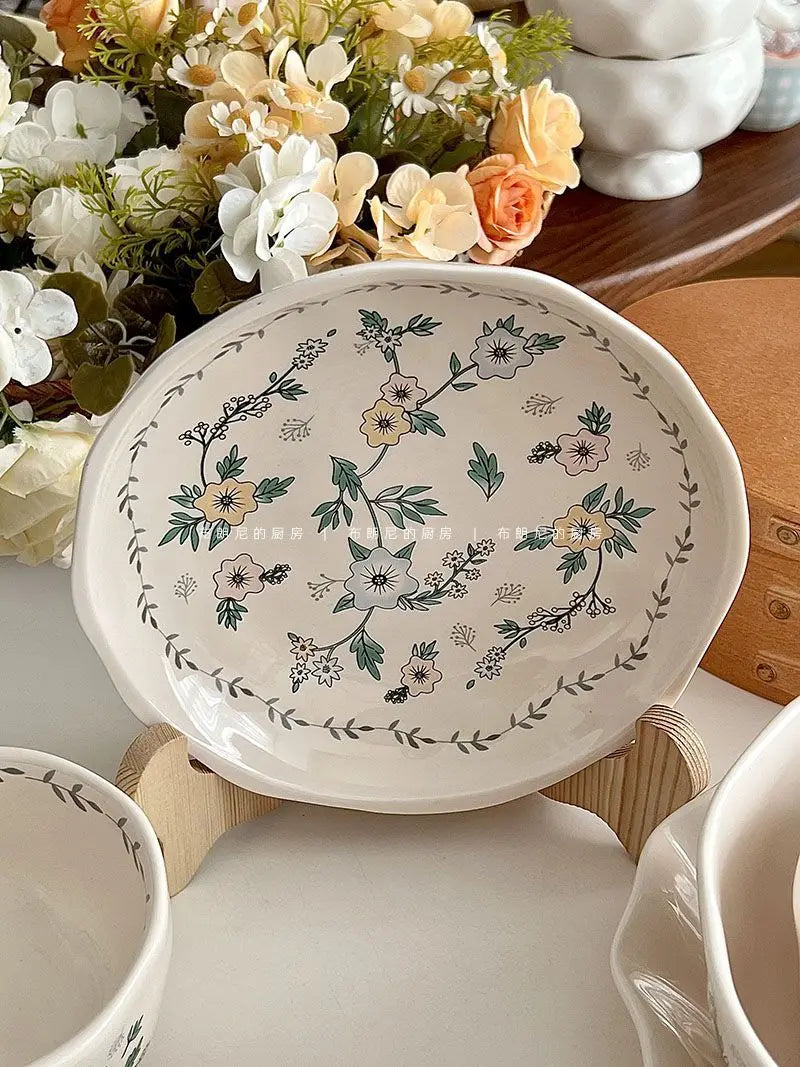 Ceramic Floral Bowl Plate Set