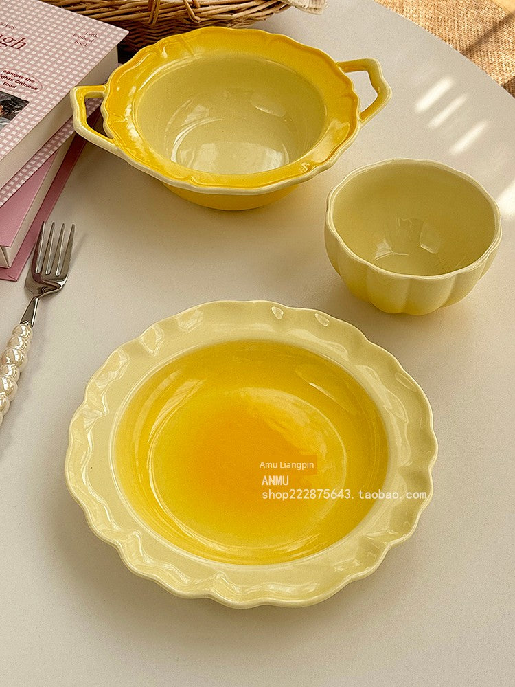 Gradient Lace Underglaze Porcelain Tableware Dish and Bowl Dish