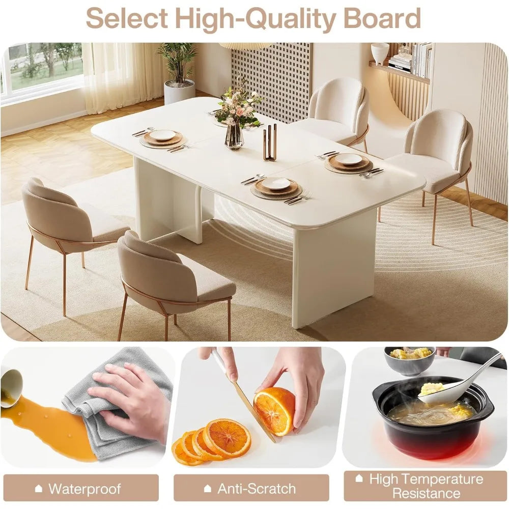 Modern Dining Table for 4-6 People, 62.99" Large Rectangle Kitchen Table with Arch Design Legs, Glossy White Dinner Table