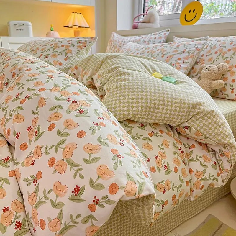 Cute Bedding Set Soft Ins Single Double Size Duvet Cover Flat Sheet Pillowcase Girls Home Totel Bed Linens