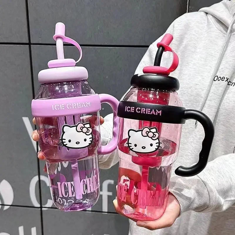 Sanrio Water Cup Hello Kitty  Anime Straw Cup Cartoon Cute Large Capacity Outdoor Activities Portable Tea Separation | 1300ML