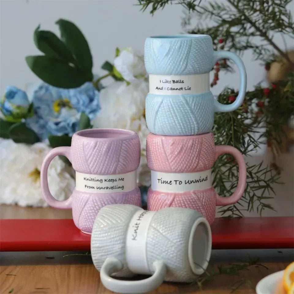 Novelty Knitted Ceramics Mug Cute Colorful Wool Tea Handle Drinkware