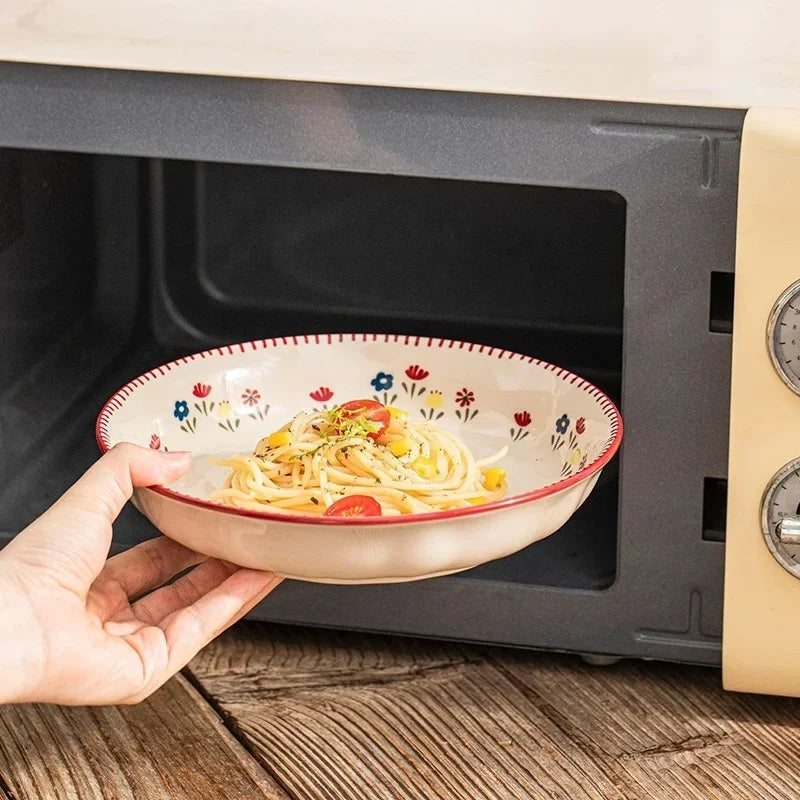 Floral Pattern Soup Bowl Salad Bowl Dish Oval Plate Pastoral Style Dinnerware Table Decoration Kitchen Gadgets Ceramic Tableware