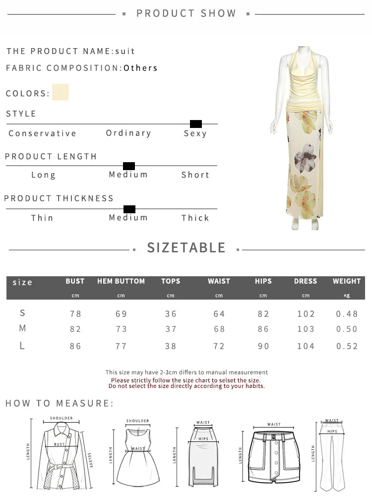 Women 3 Piece Set Stack Trend Halter Tops+Split Tassel Tassel+Flowers Mesh Skirts Matching Set