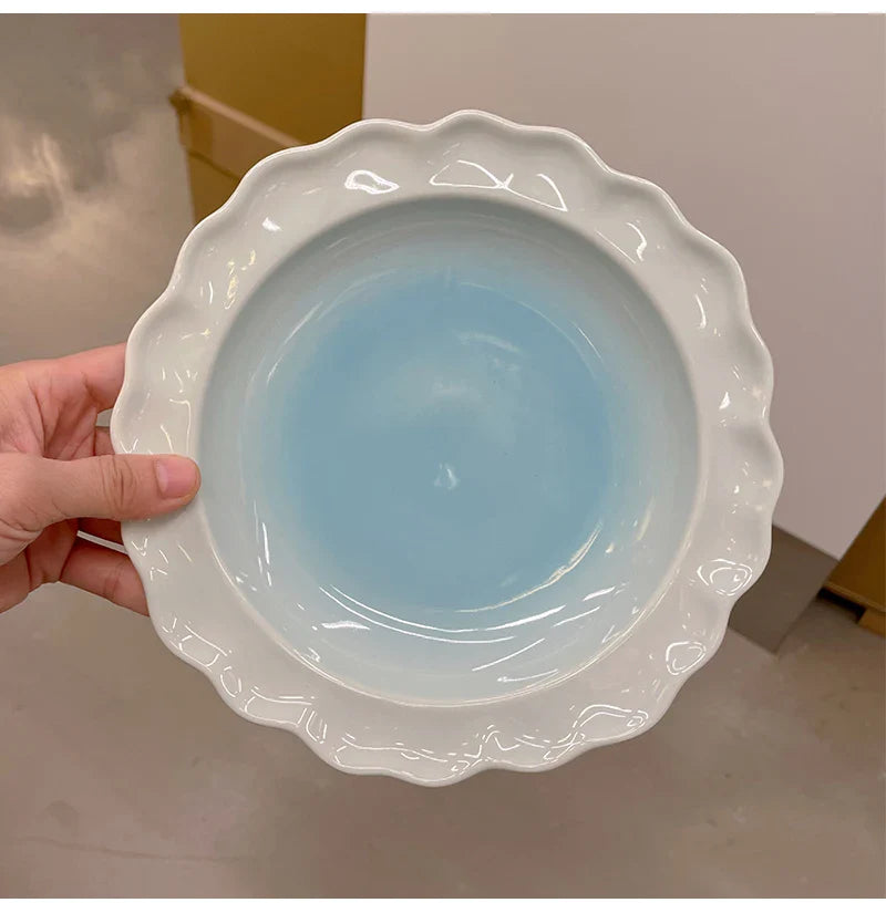 French Style Ceramic Plate Gradient Floral Shape Porcelain Dinnerware